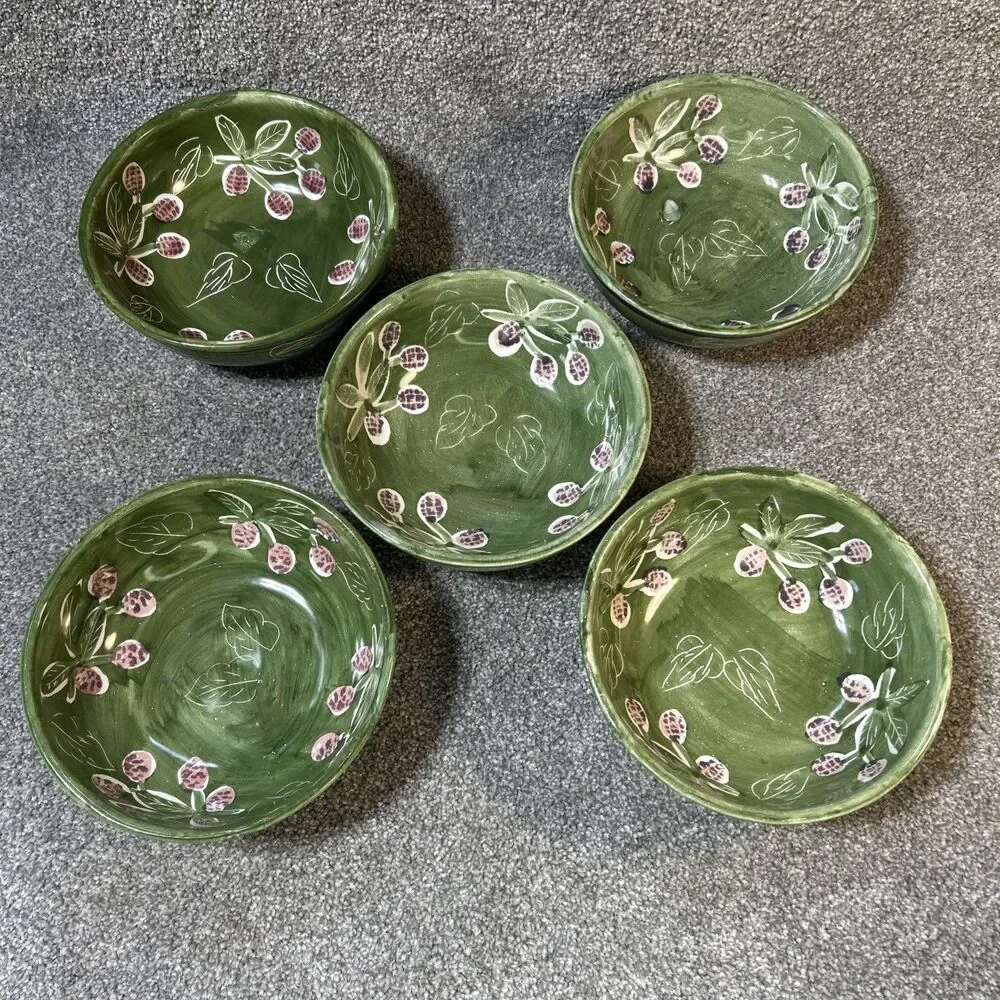 Pottery Barn Salad / Cereal Bowls - Set of 5  Sage Green 7 Inch Mexico